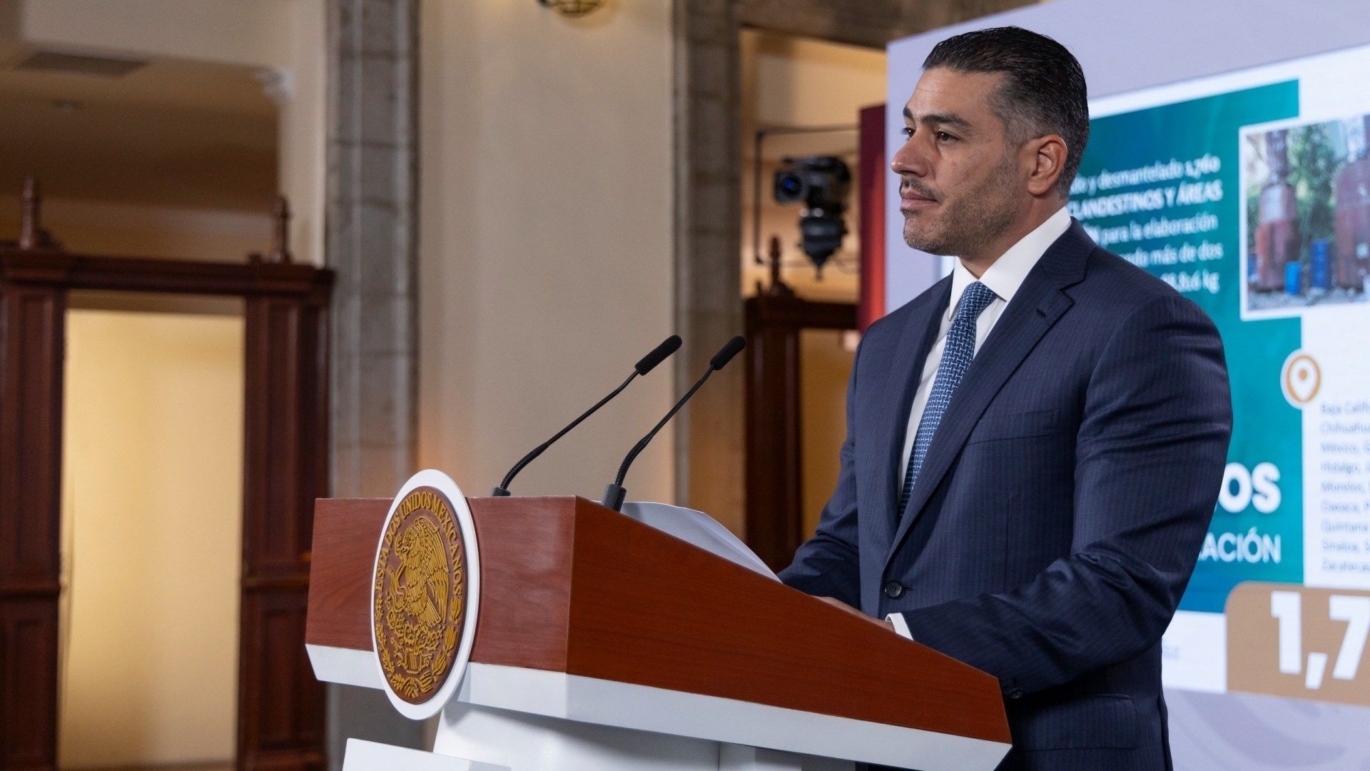 Omar García Harfuch en la conferencia mañanera de hoy, 9 de diciembre 2025