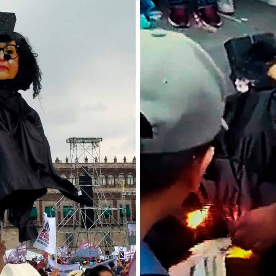 AMLO reprueba quema de figura de ministra Norma Piña