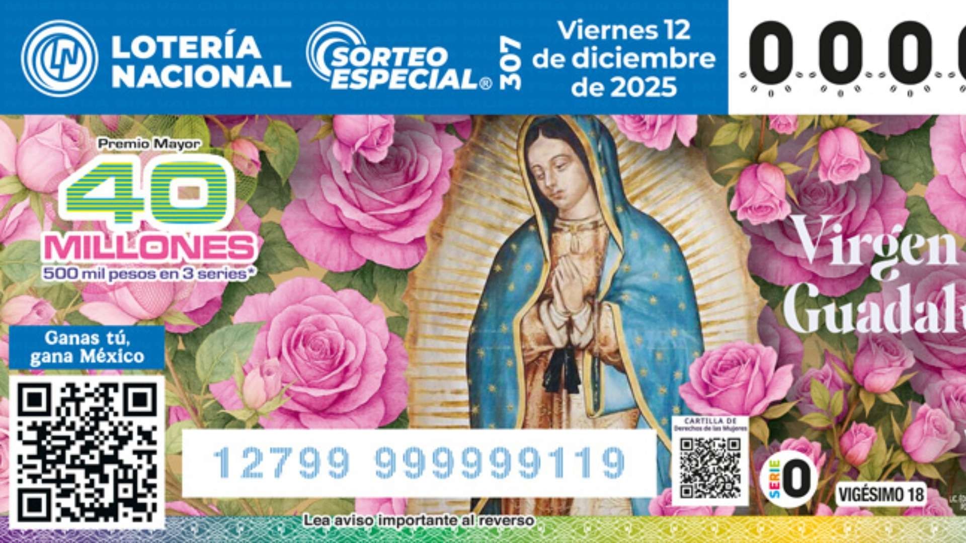 Billete de la Lotería Nacional celebra a la Virgen de Guadalupe