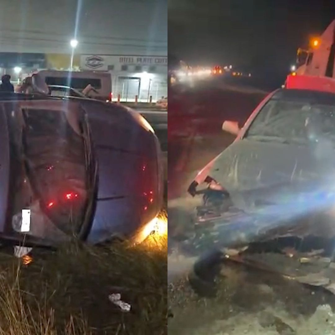 Volcadura y auto chocado en carretera a Monclova