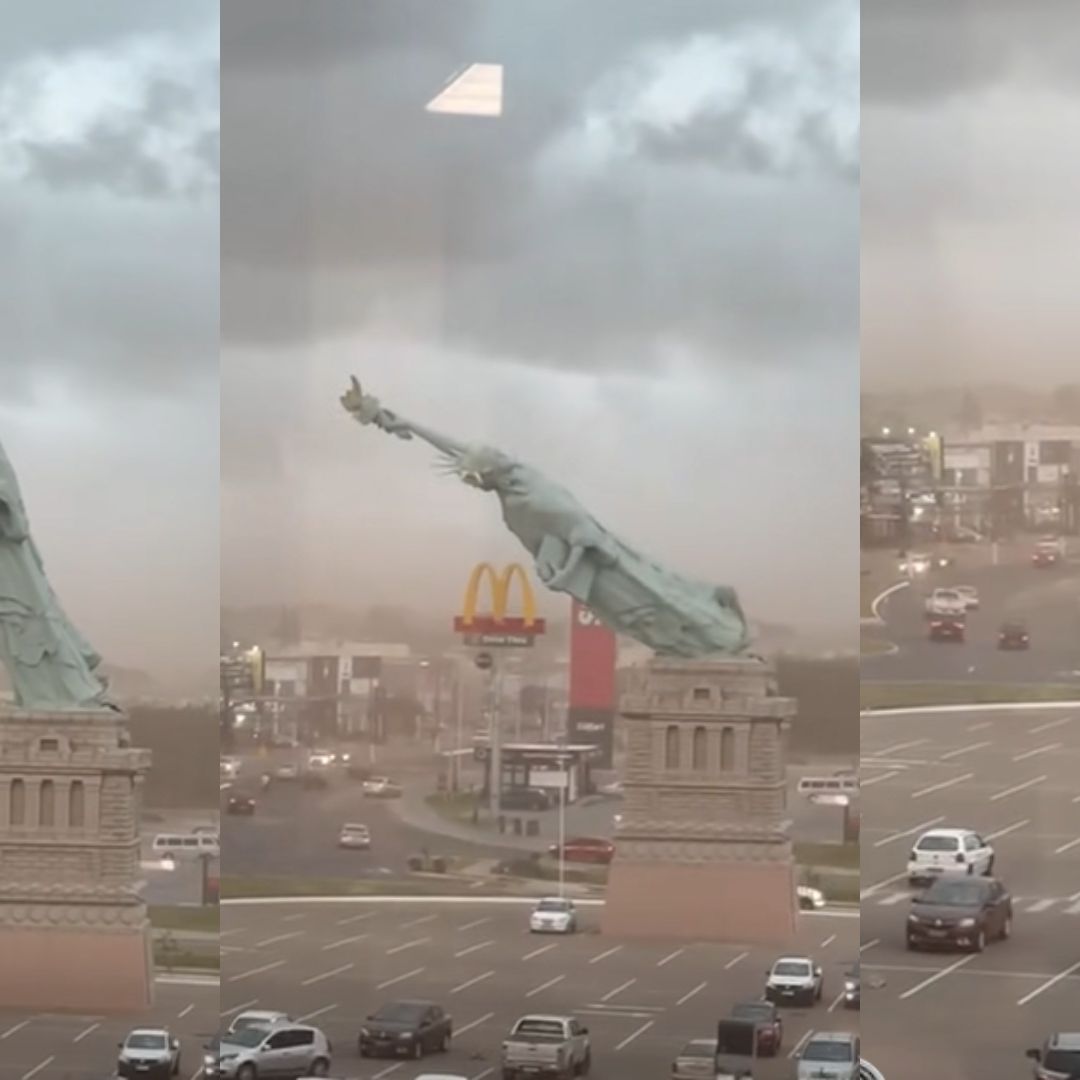 Video | Fuertes Vientos Derriban Réplica de Estatua de la Libertad, en Brasil