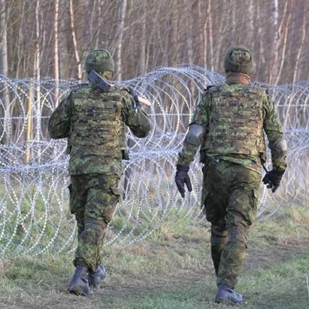 Fuerzas de Defensa de Estonia (EDF) instalan una barrera de alambre de púas a lo largo de la frontera entre Estonia y Rusia