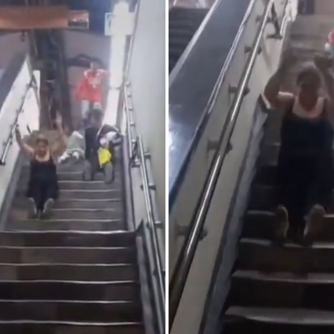 Captan a Mujeres y Niños Usando Escaleras de Línea 7 del Metro CDMX como Resbaladilla
