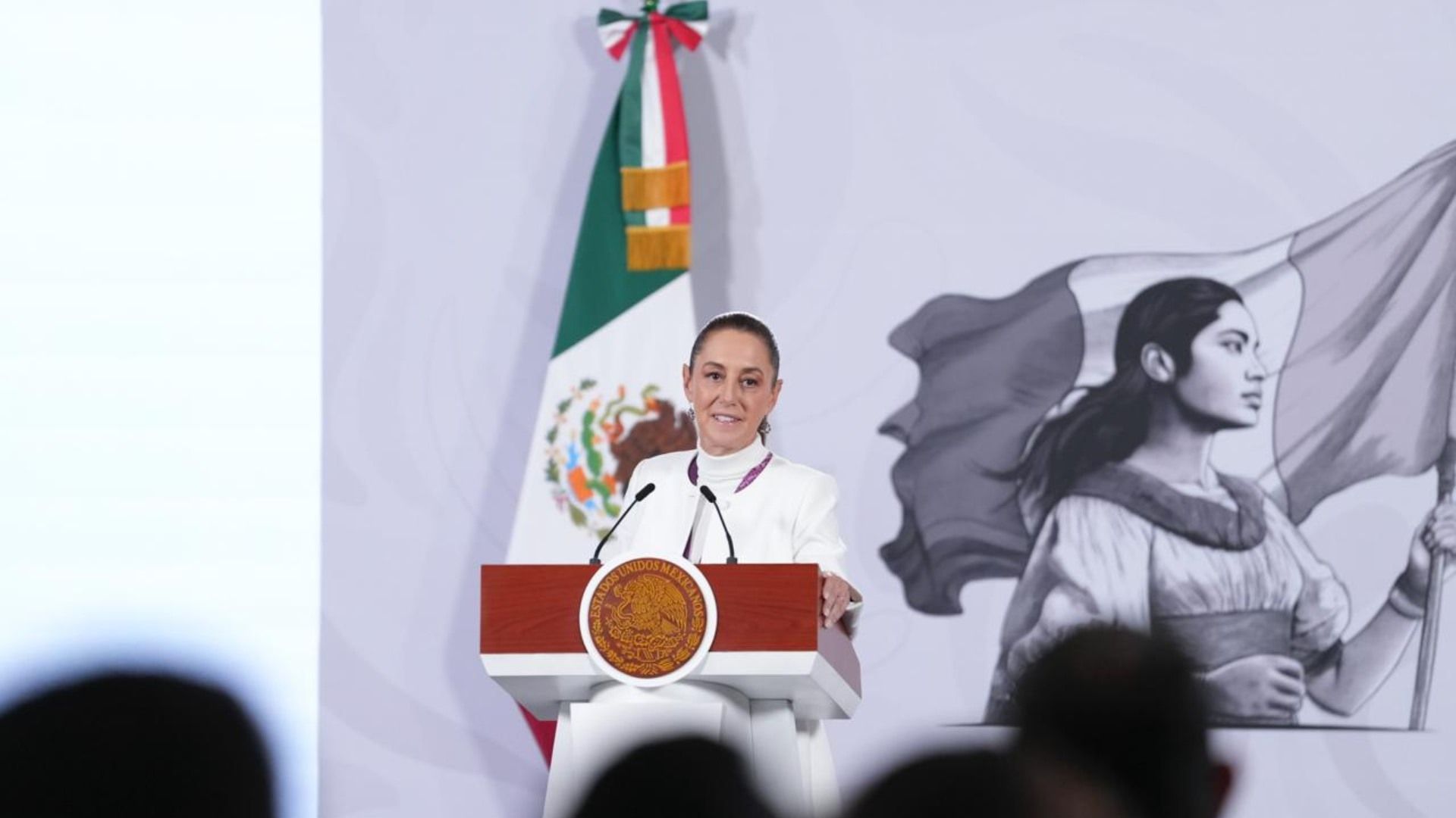 Una mujer habla en confenecia de prensa.