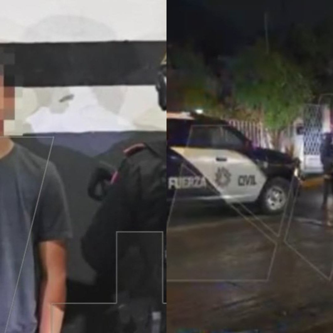 Menor detenido y policías resguardando zona de ataque