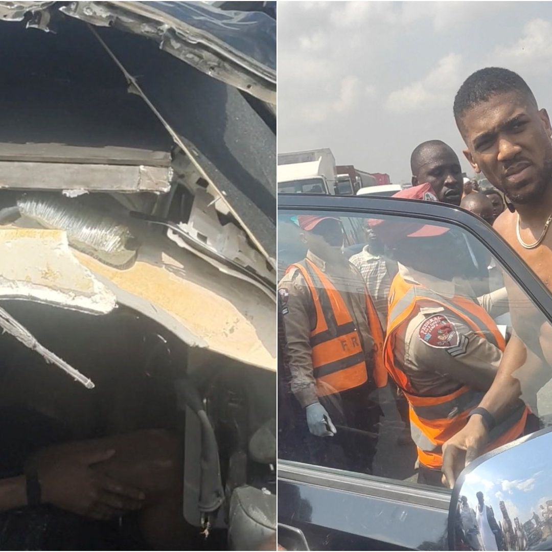 Las Fuerzas de Seguridad Vial de Nigeria llegaron al sitio del accidente y ayudaron a Anthony Joshua a salir del automóvil siniestrado
