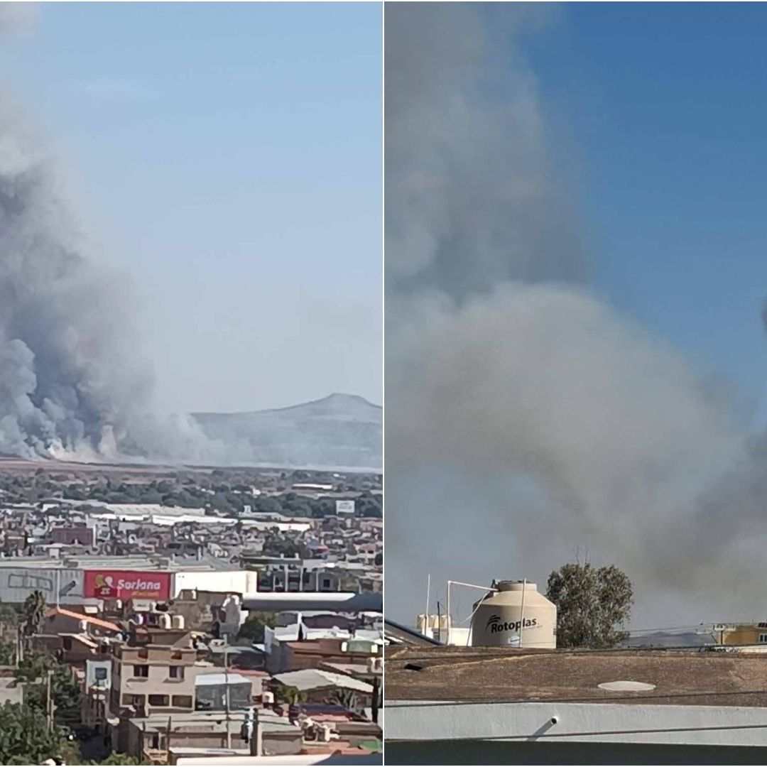 Bomberos trabajan en controlar fuerte incendio en Zacatecas.