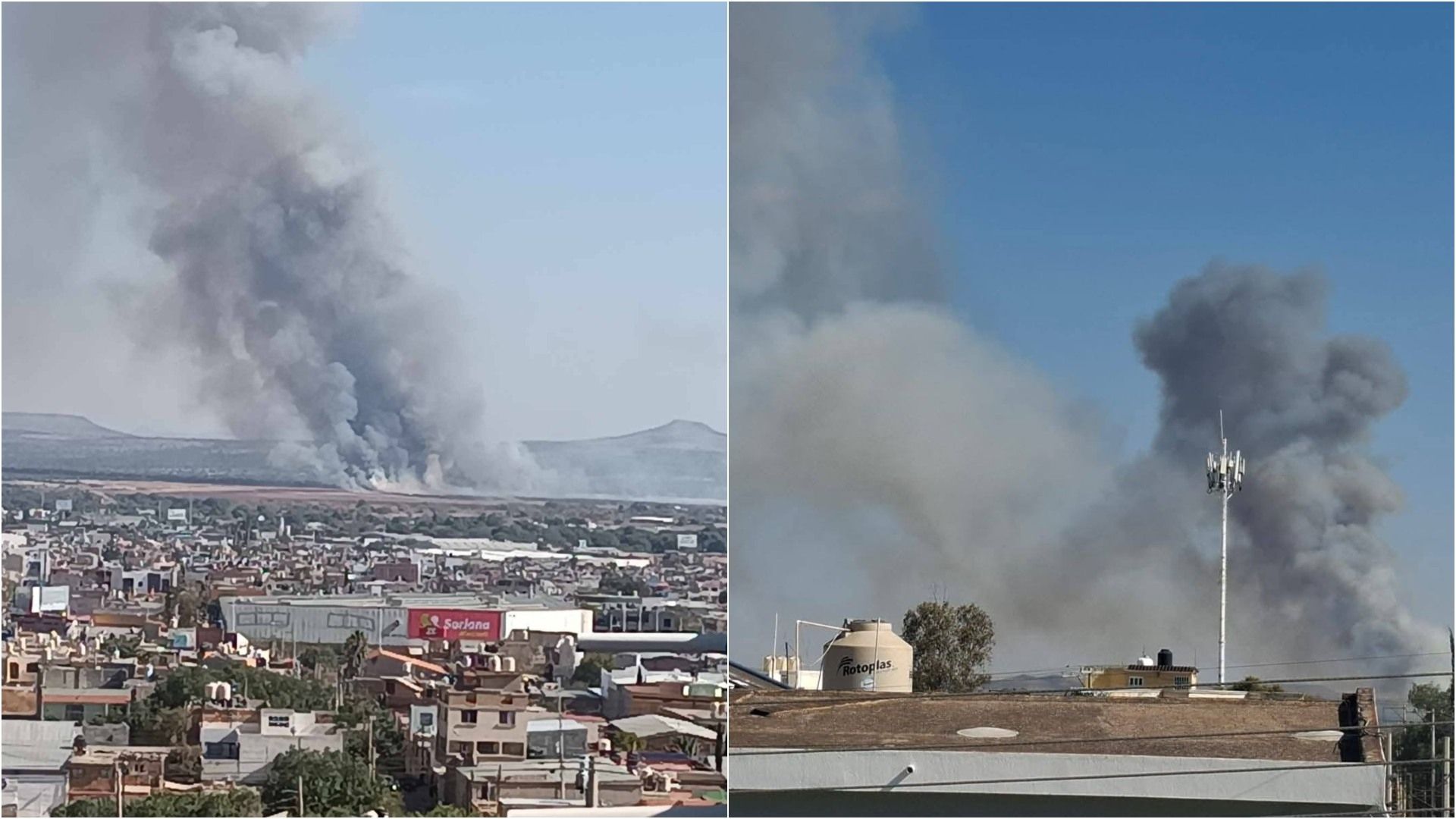 Bomberos trabajan en controlar fuerte incendio en Zacatecas.