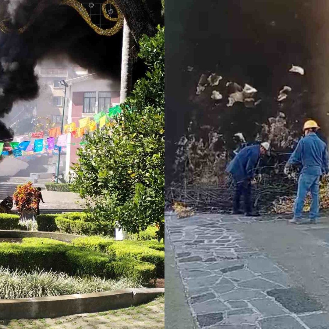 Incendio Puente Barrio Xallitic Xalapa Veracruz Hombre Prende Fuego Adornos Navideños