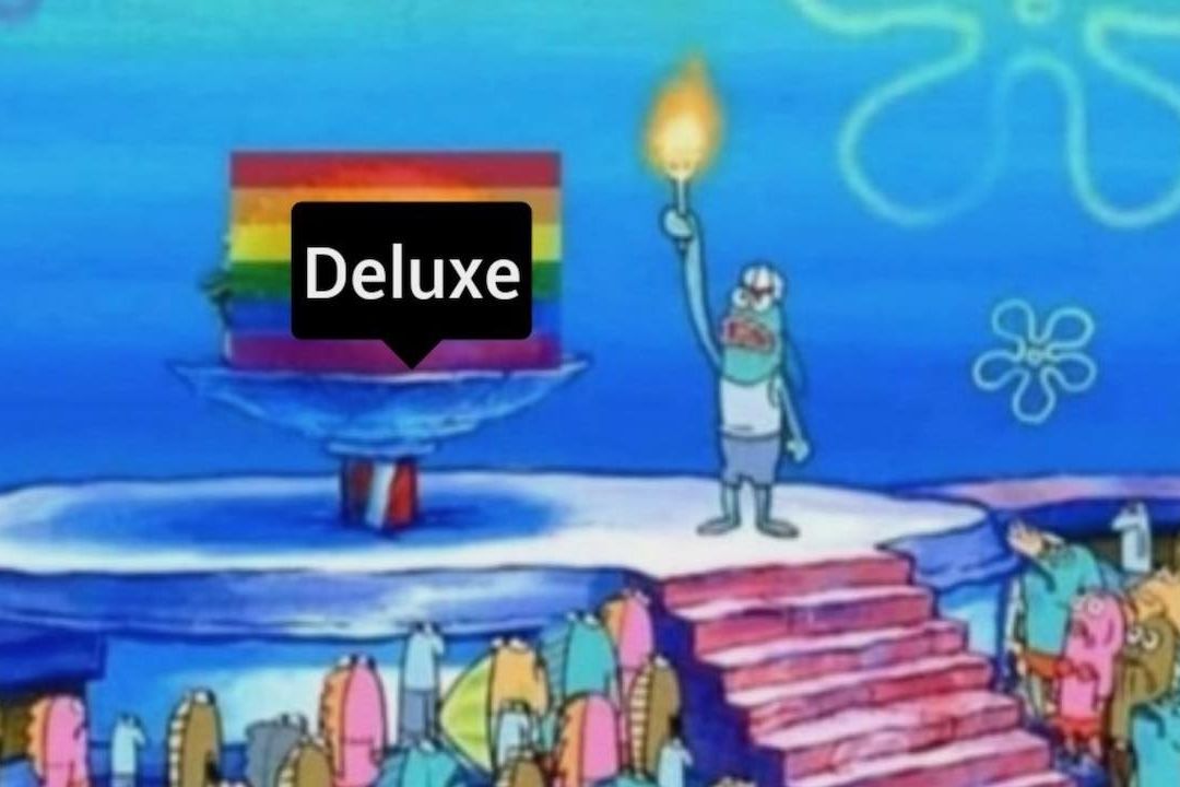 Meme de Bob Esponja sobre la palabra ‘deluxe’