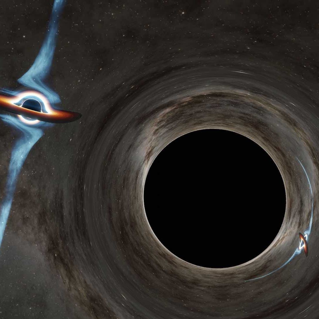 Imagen artística de colisión de agujeros negros