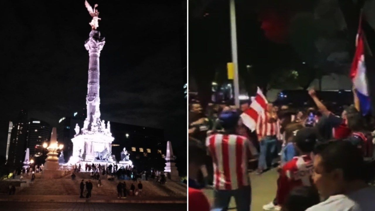 Aficionados de Chivas se dan cita en el Ángel de la Independencia