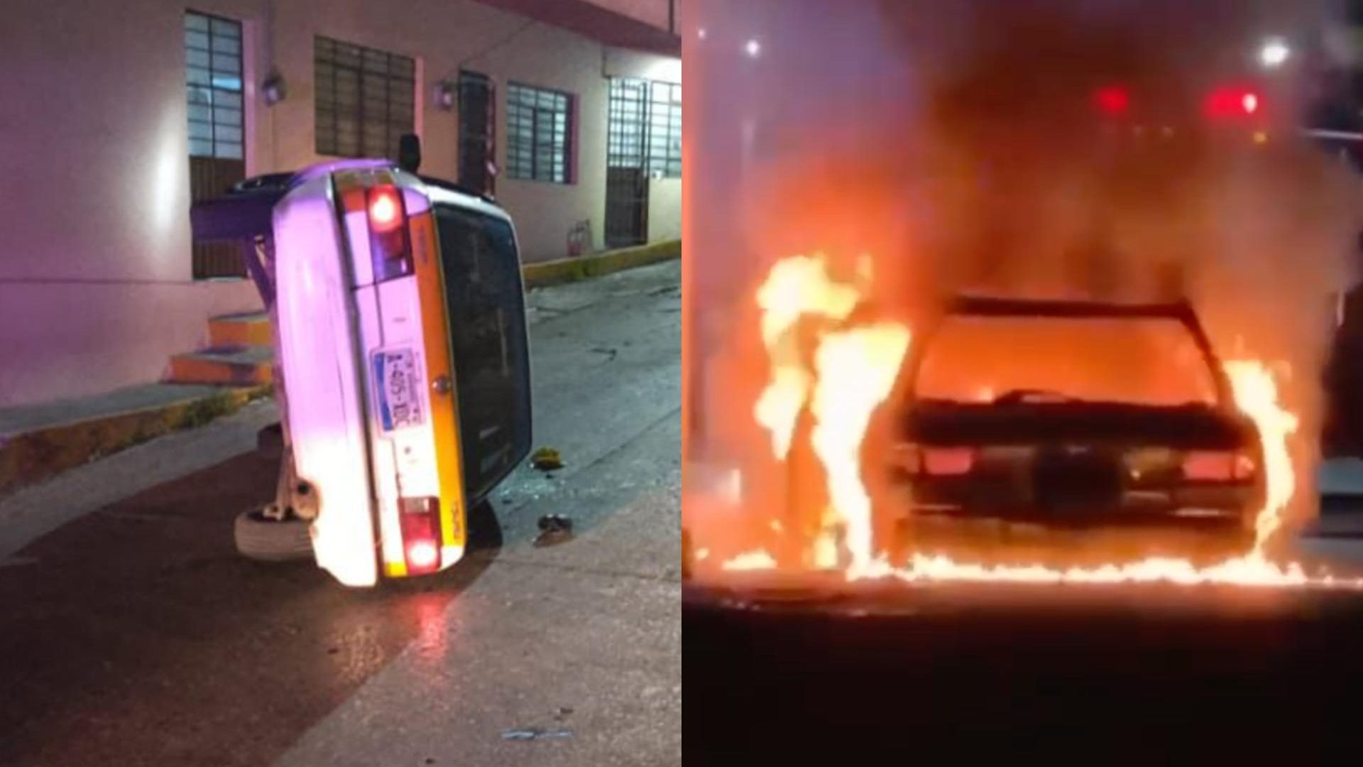Taxista Abandona su Unidad tras Volcadura y es Quemada en Huatusquito Córdoba Veracruz