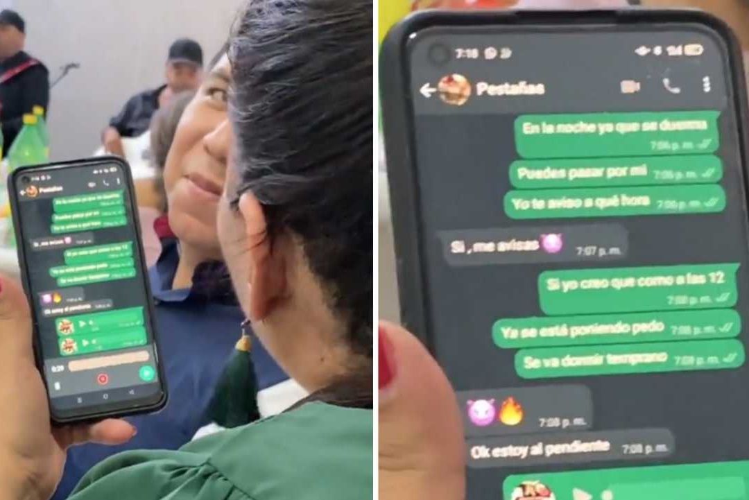 Mujer habla con su amante por el celular enfrente del marido