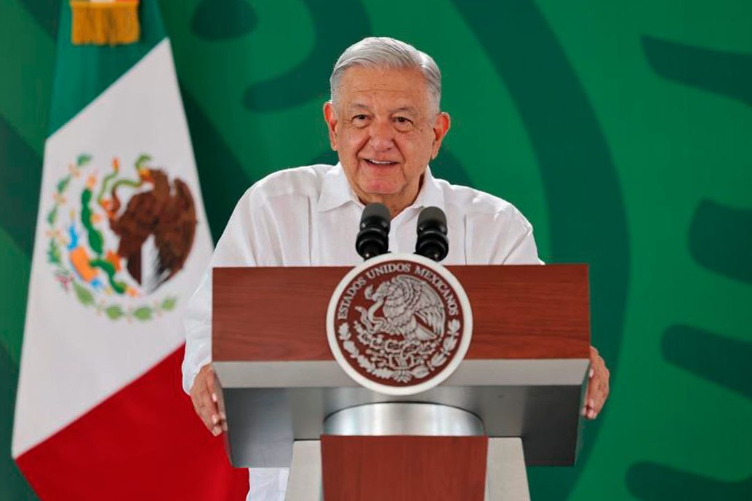 El presidente Andrés Manuel López Obrador ofrece su conferencia mañanera en Tamaulipas
