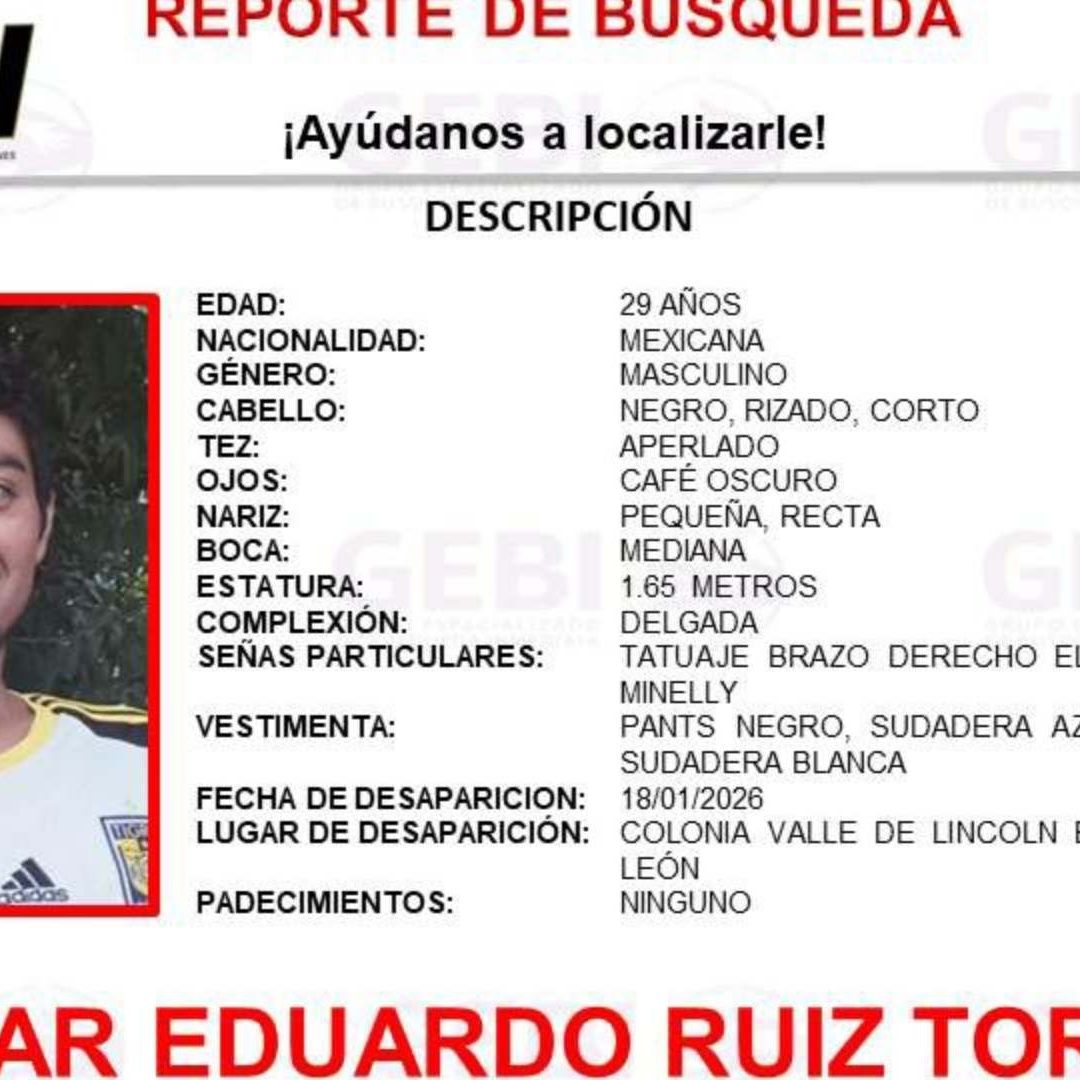 Ficha de búsqueda de hombre desaparecido en Monterrey