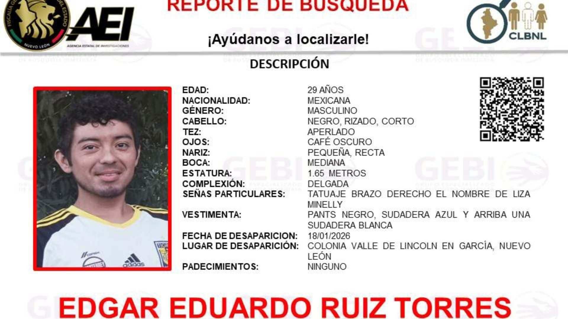 Ficha de búsqueda de hombre desaparecido en Monterrey