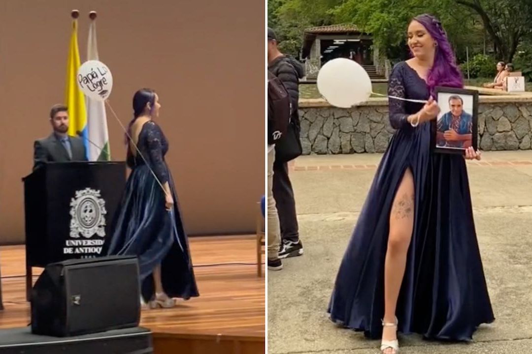 Estudiante dedica su graduación a su papá fallecido y lleva un globo con mensaje
