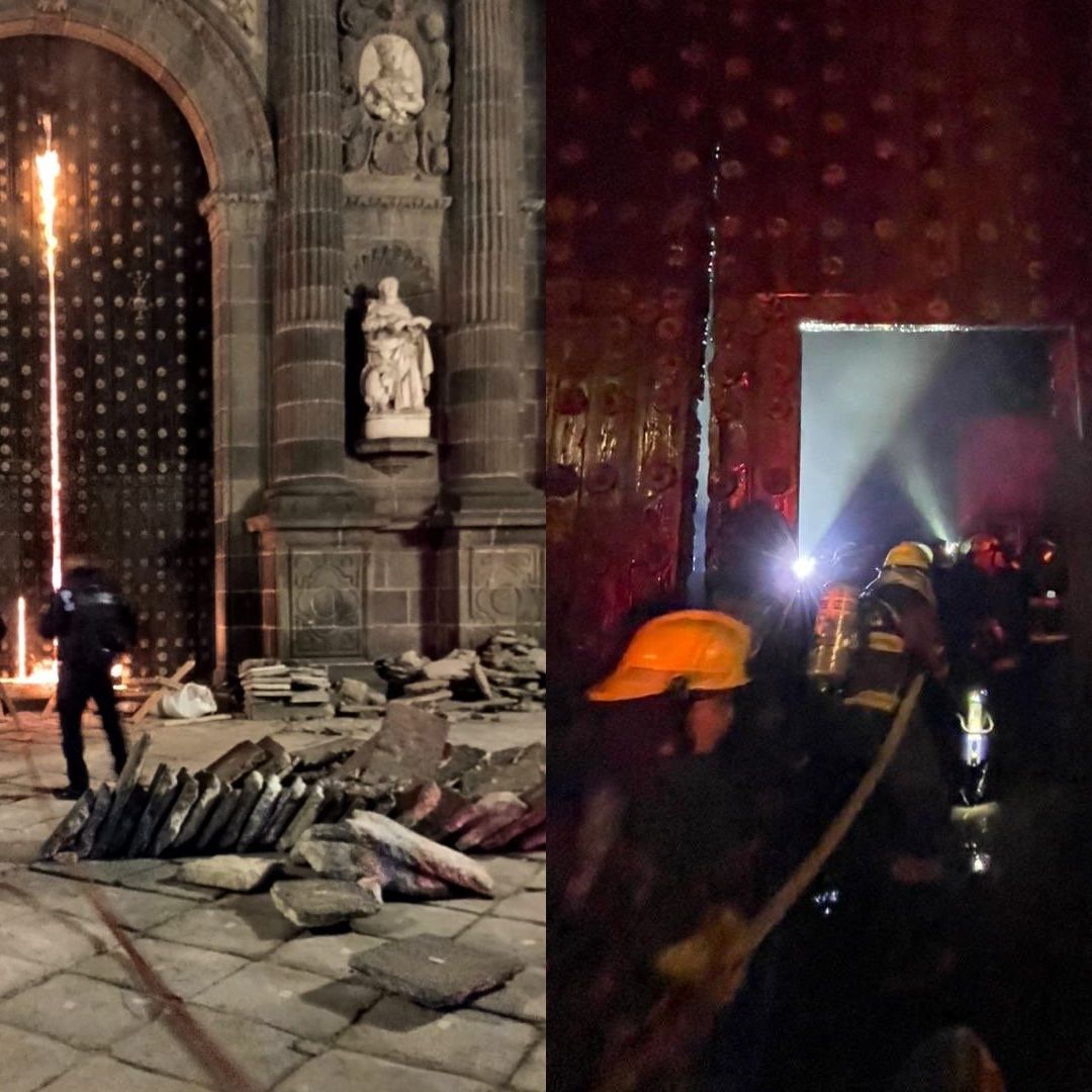 Incendio Puerta Norte Catedral de Puebla Dos Sujetos Vandalismo