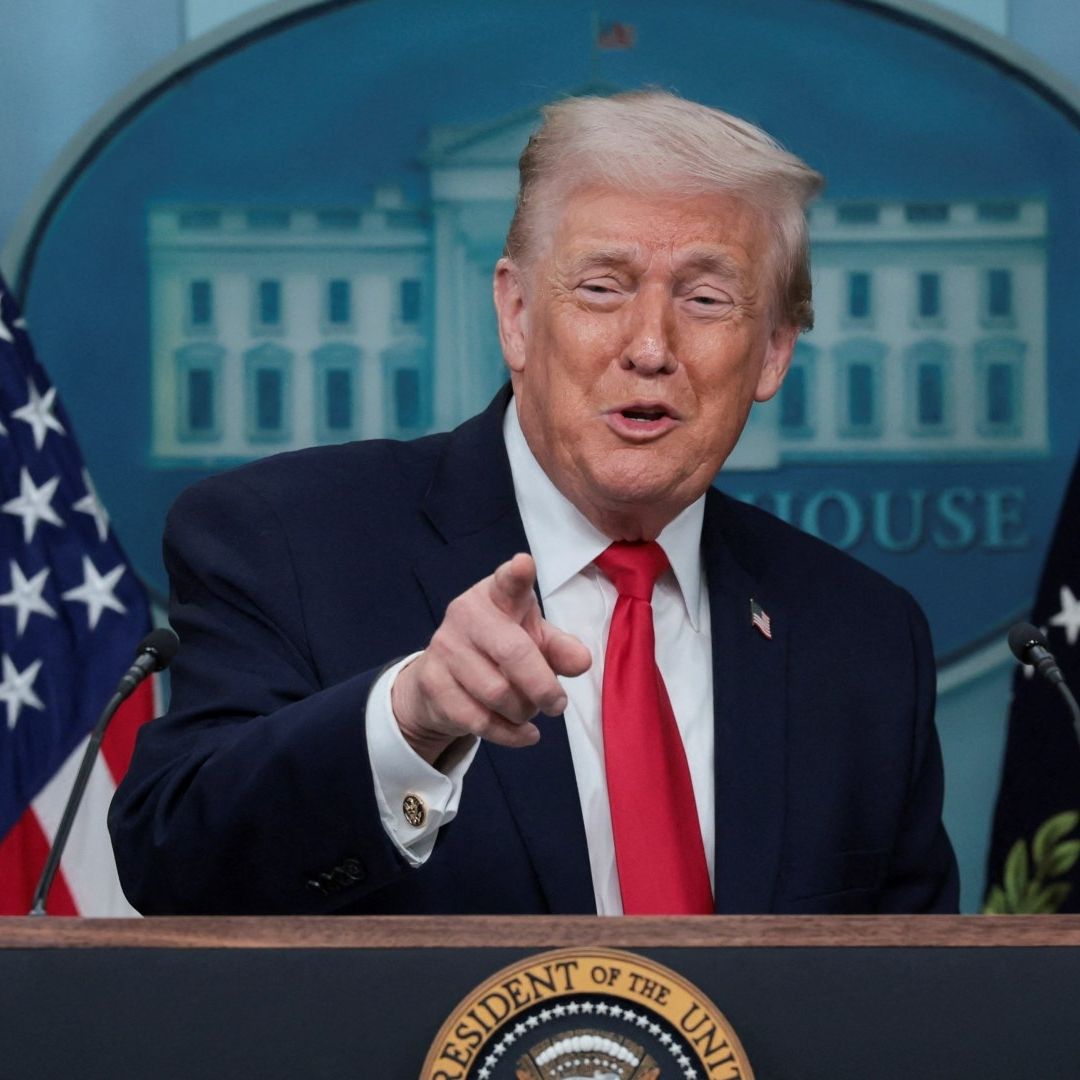 Donald Trump durante conferencia de prensa en la Casa Blanca, al cumplirse un año de su segundo mandato. Foto: Reuters