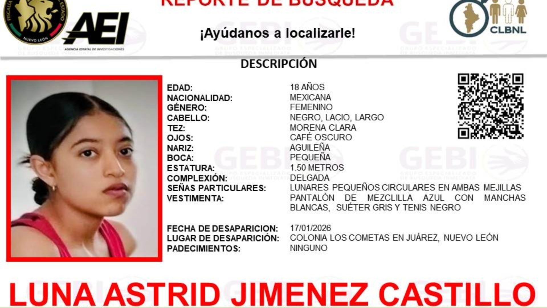 Ficha de búsqueda de Luna Astrid Jiménez Castillo