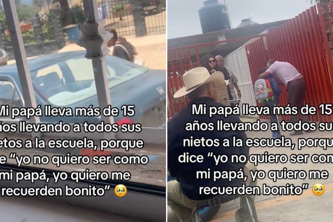 Abuelito ha llevado a sus nietos a la escuela por quince años