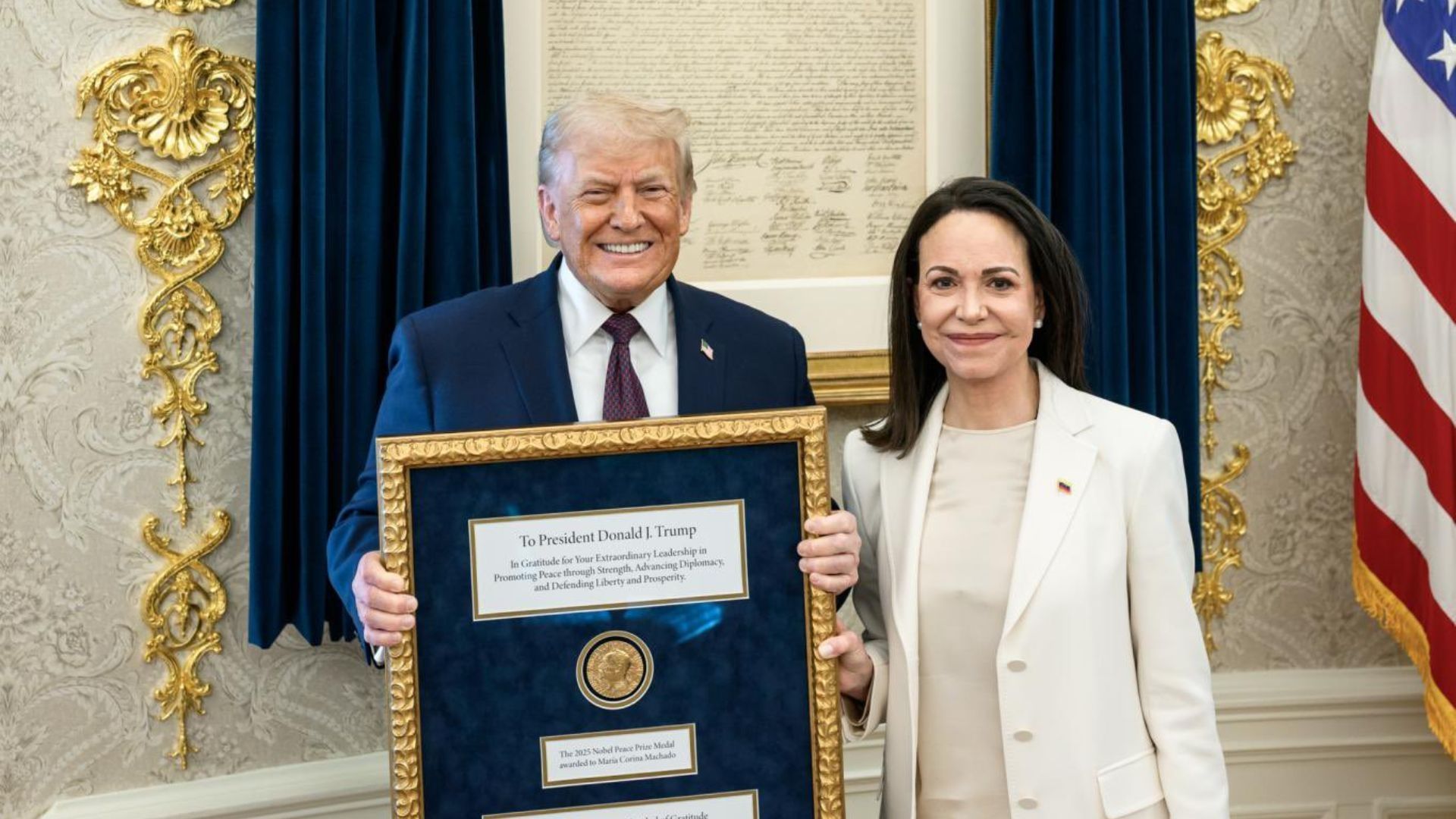 Trump Confirma que María Corina Machado le Entregó su Premio Nobel de la Paz