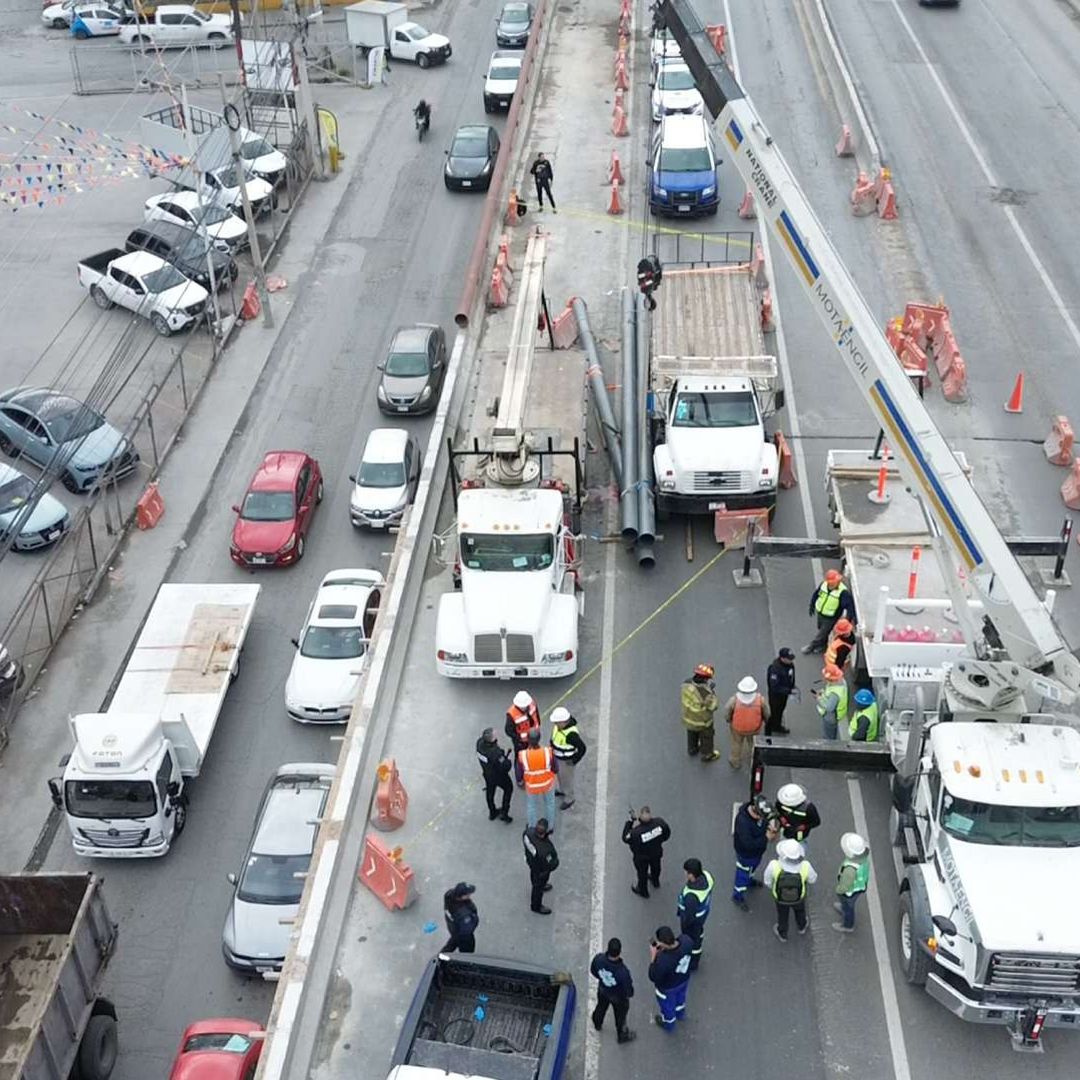 Obras de Línea 6 del Metro de Monterrey en Avenida Miguel Alemán