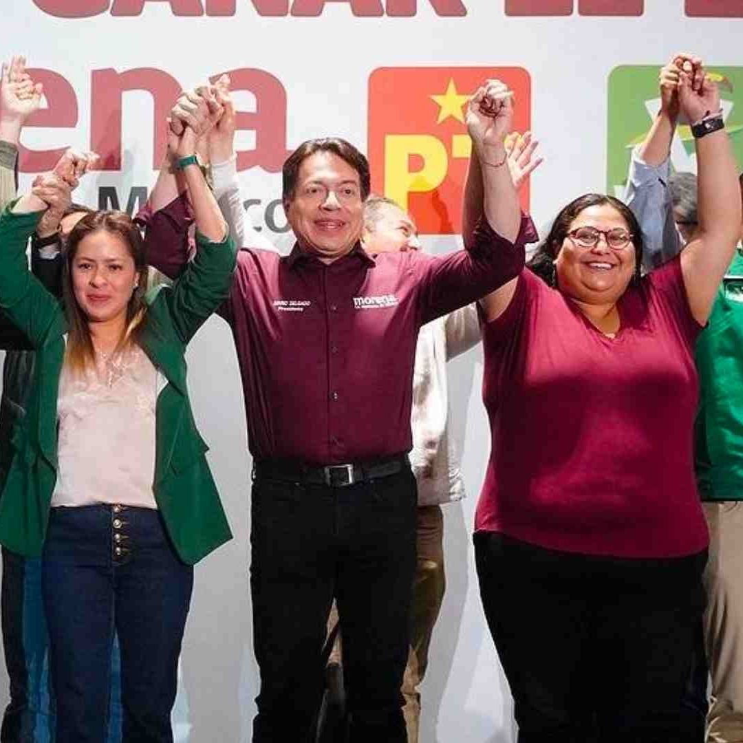 Mario Delgado y los dirigentes del PT y PVEM.