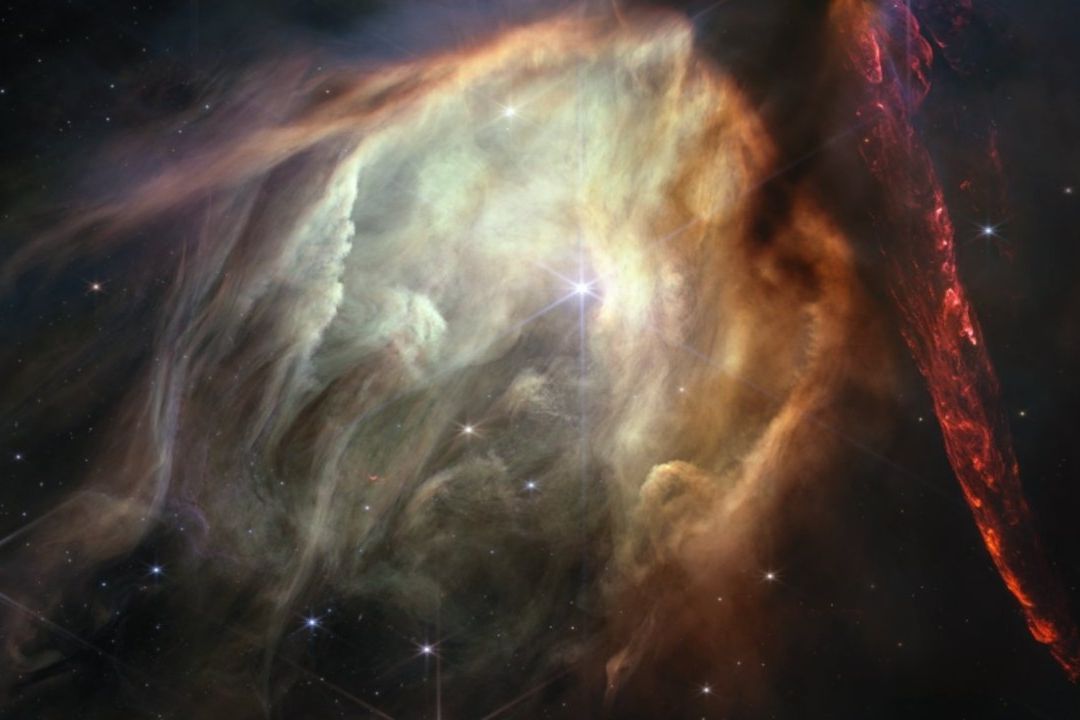 La NASA divulgó una imagen del nacimiento de estrellas similares al Sol en donde se aprecian chorros de gas rojo estallando en el cosmos