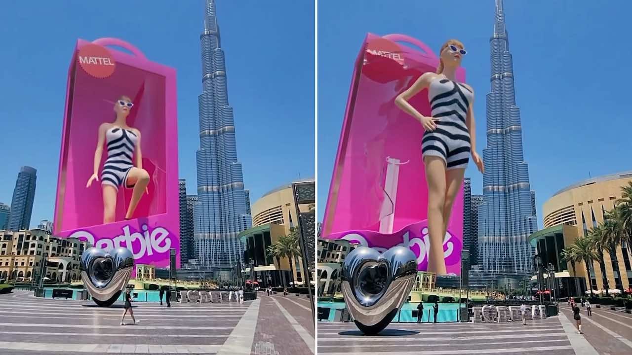 Barbie Gigante pase por Dubái para promocionar la película