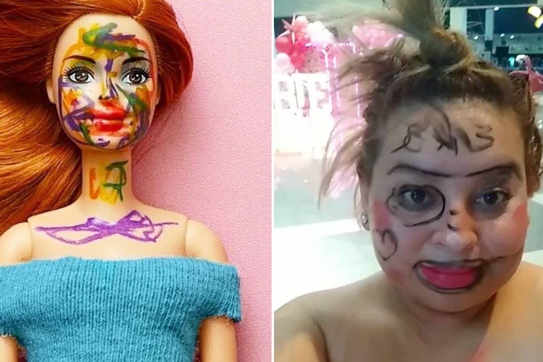 Se disfraza de Barbie rayada para ver la película
