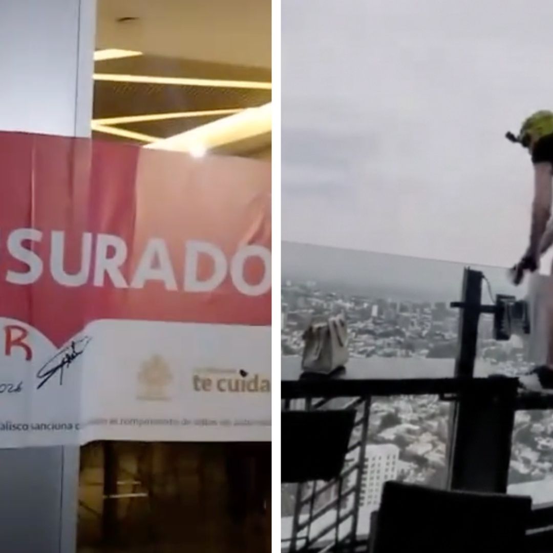 Joven salta en paracaídas desde rooftop de hotel de Guadalajara.