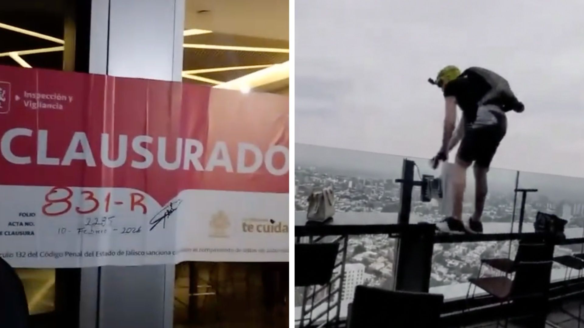 Joven salta en paracaídas desde rooftop de hotel de Guadalajara.