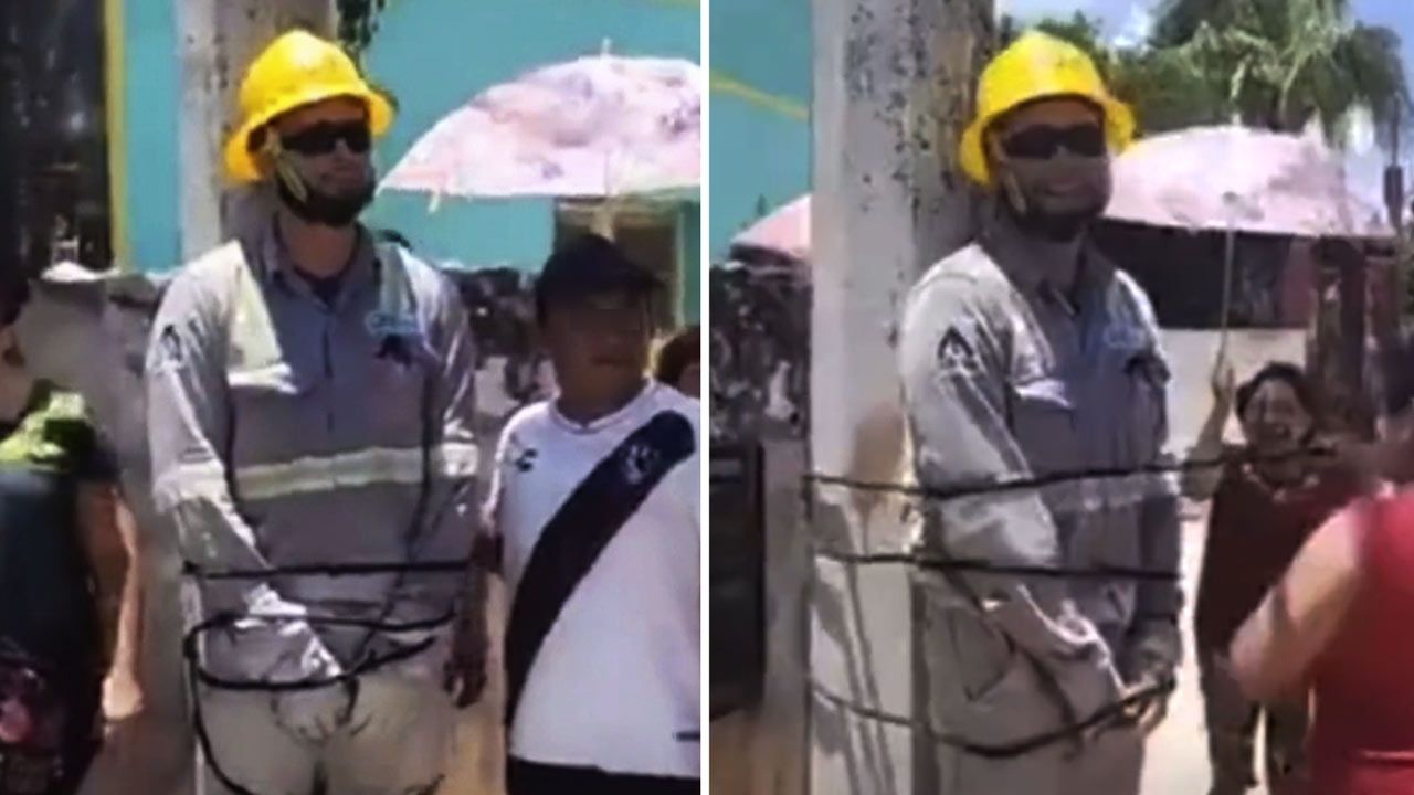 Vecinos en Yucatán amarran a empleado de CFE por falta de servicio