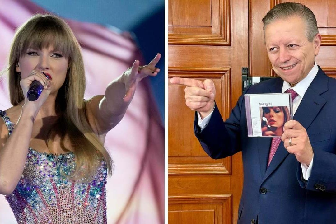 Taylor Swift en un concierto y Arturo Zaldívar recibe disco de regalo