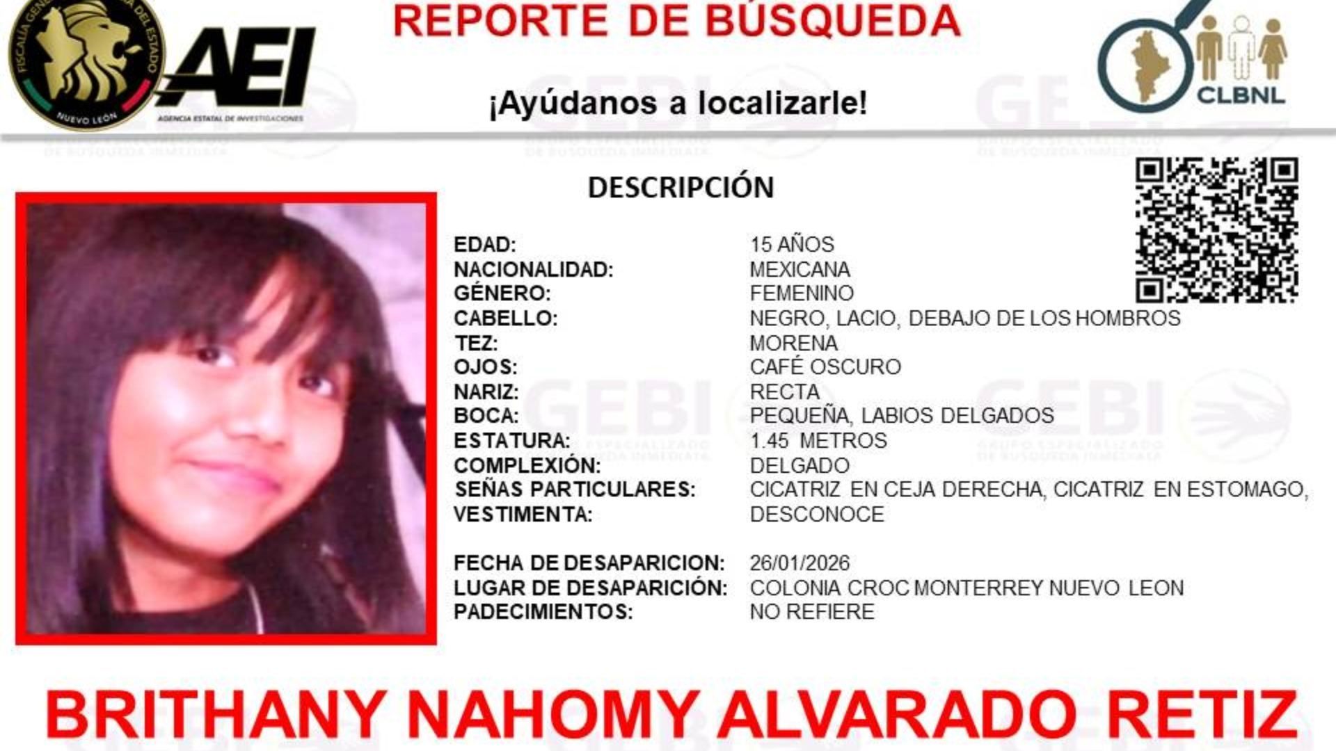 Ficha de búsqueda de Brithany Nahomy Alvarado Retiz