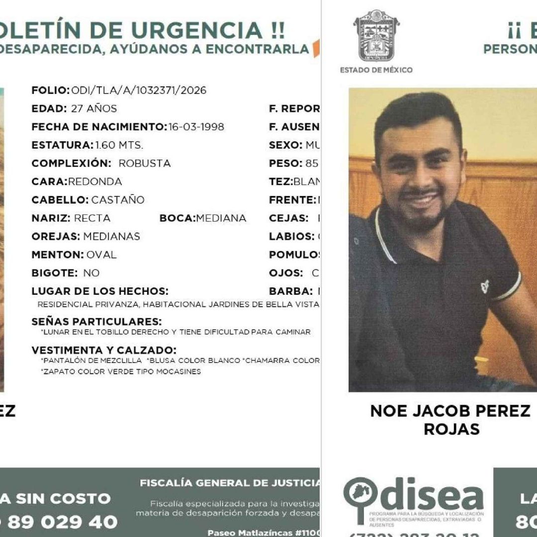 Movimiento Ciudadano del Edomex Pide Ayuda para Hallar a Alejandra Rojas Báez y Noé Pérez Rojas.