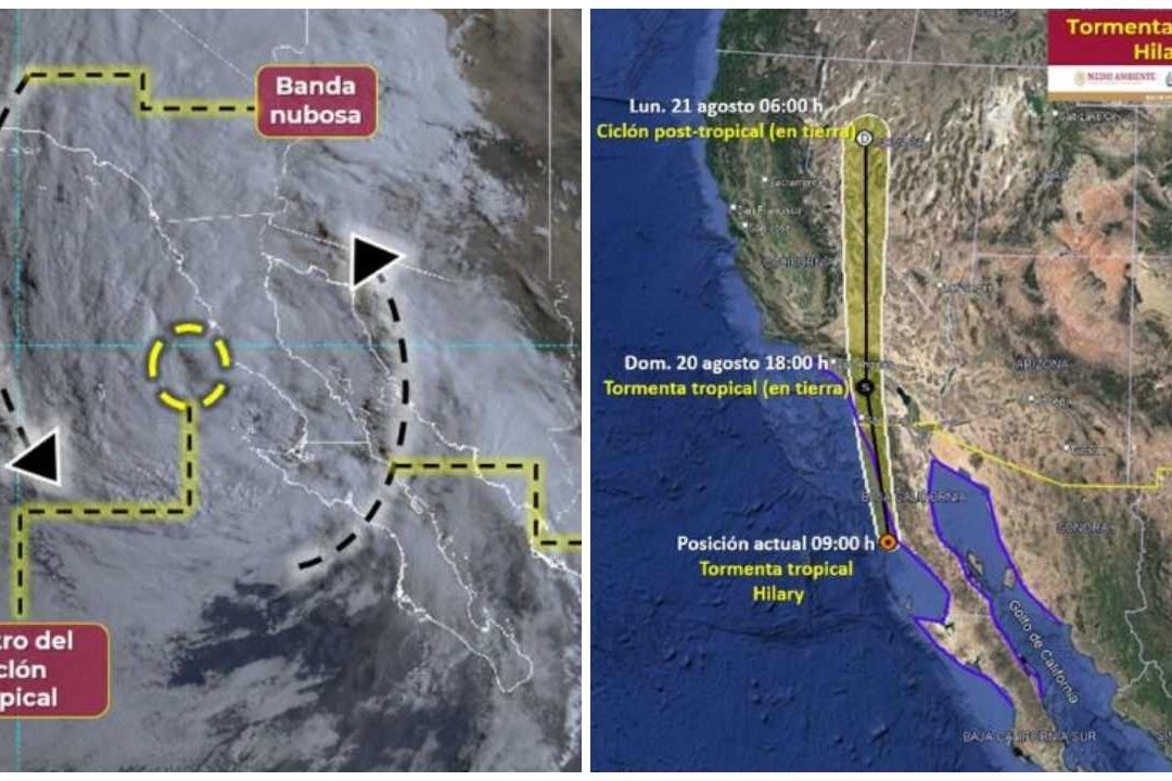 El desplazamiento de la tormenta tropical Hilary es hacia el nor-noroeste a 41 km/h