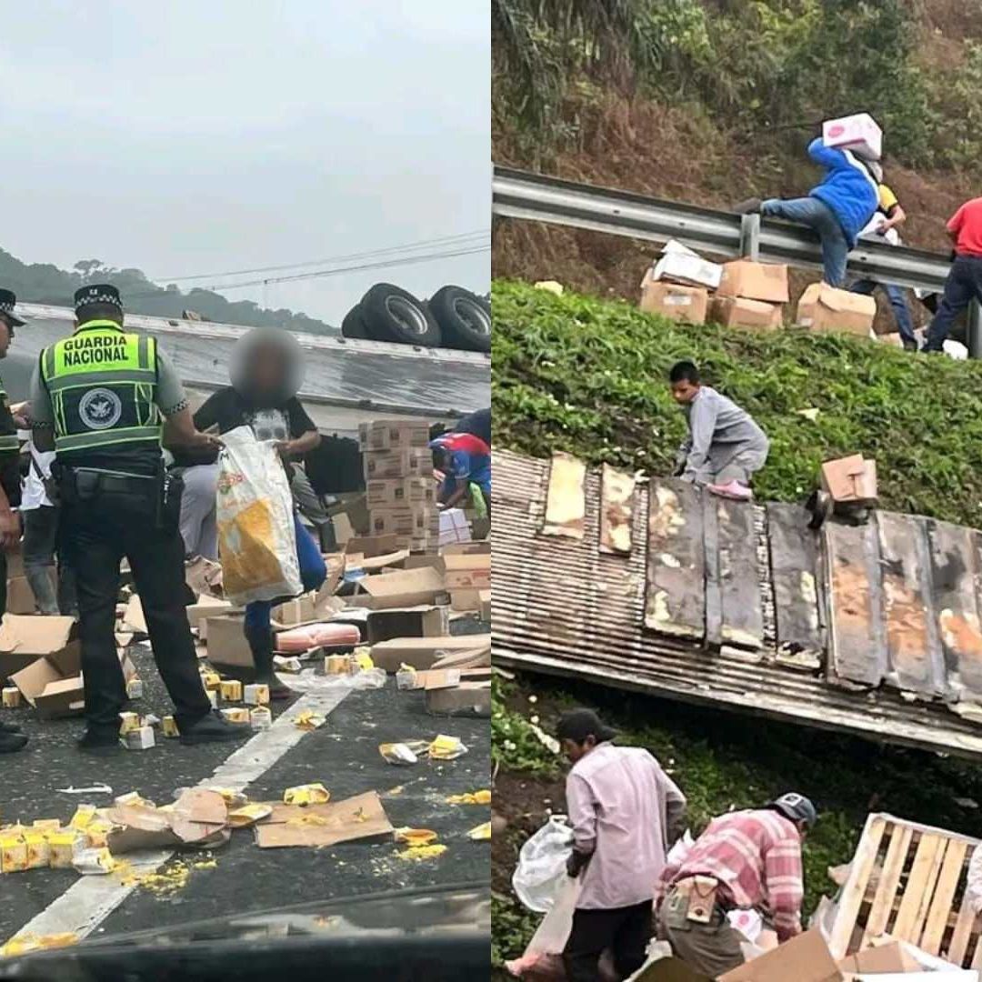 La zona del accidente donde el tráiler volcó fue resguarda por personal de Guardia Nacional, pero no pudieron evitar la rapiña.