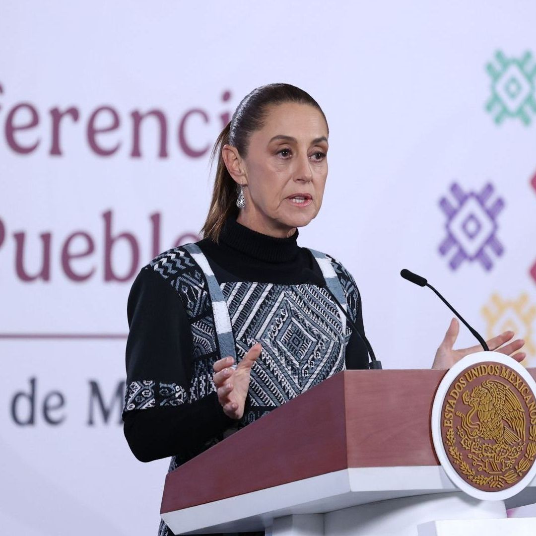 La presidenta de México, Claudia Sheinbaum, durante la mañanera de hoy 27 de enero de 2026.
