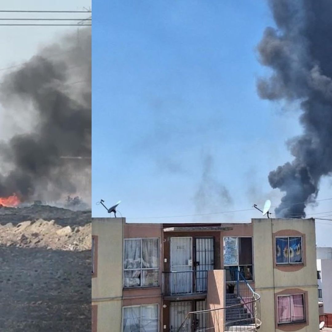 Incendio de Centro de Reciclaje en San Francisco Ocotlán Coronango cerca la Autopista Puebla Tlaxcala