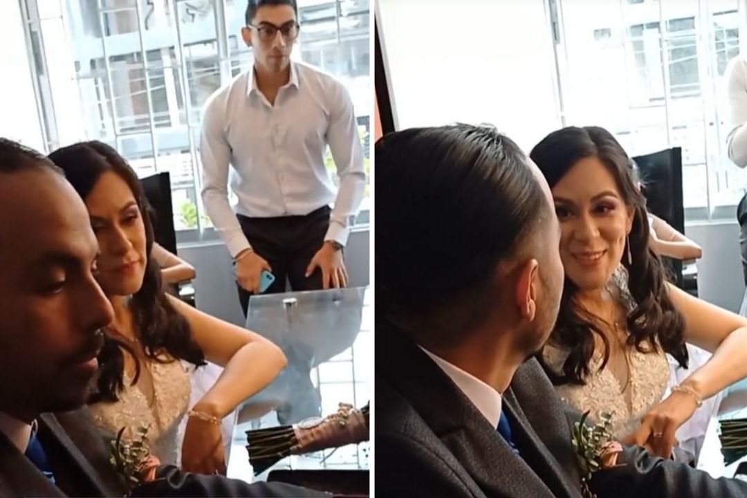 Novia le pide "tiempo" a su pareja en plena boda civil