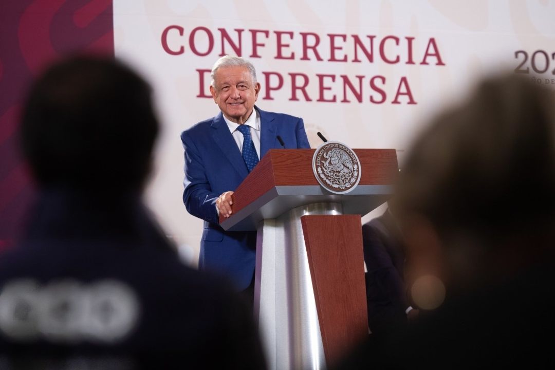 El presidente López Obrador en conferencia mañanera en Palacio Nacional
