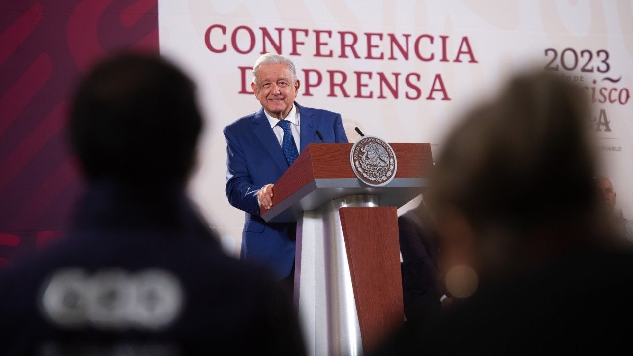 El presidente López Obrador en conferencia mañanera en Palacio Nacional