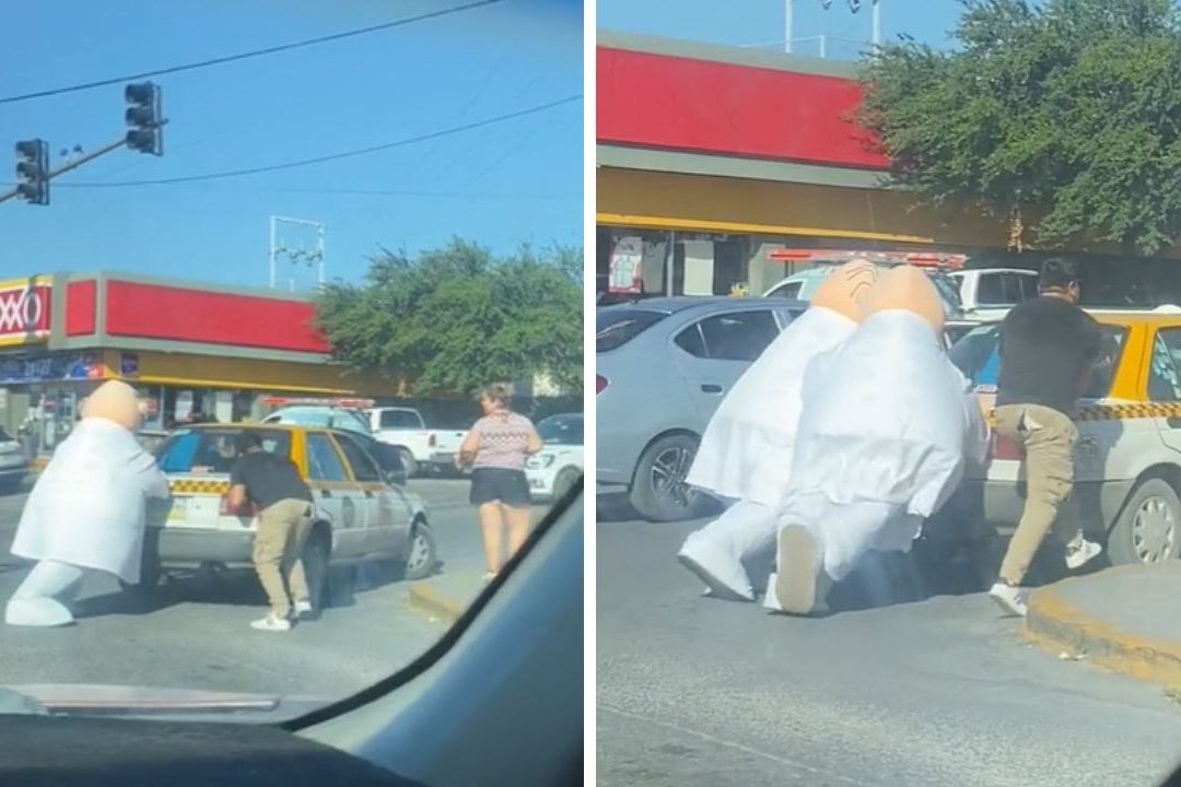 Dos Dr. Simi Ayudan a Taxista a Empujar a Taxi, en Monterrey | Video