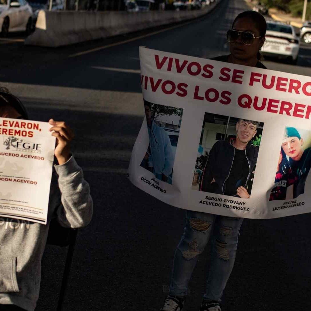 Familiares y allegados de los jóvenes desaparecidos protestan en Zacatecas el 26 de septiembre de 2023