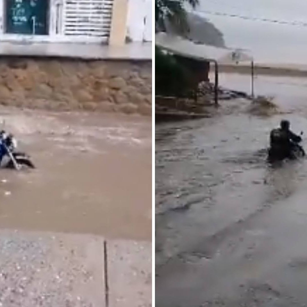 Motociclista es Arrastrado por la Corriente en Acapulco | Video
