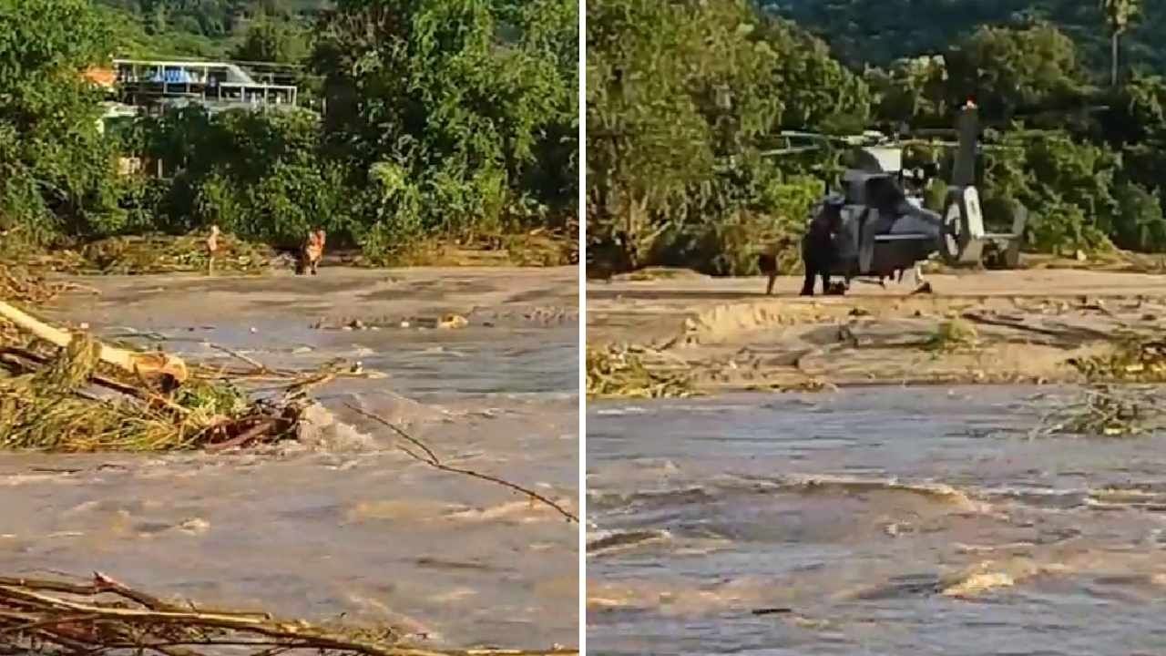 Una familia quedó atrapada en el Río Tecpan de Galeana por lo el Ejército acudió a su rescate