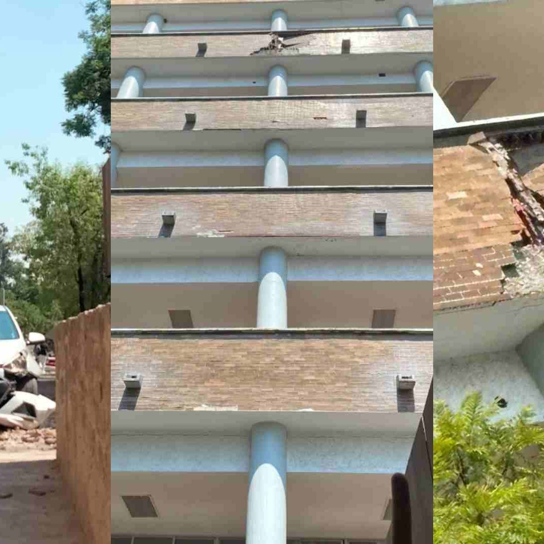 Así se desplomó un trozo de la fachada de la Facultad de Medicina de la UNAM